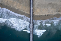 aerial view over a pier 