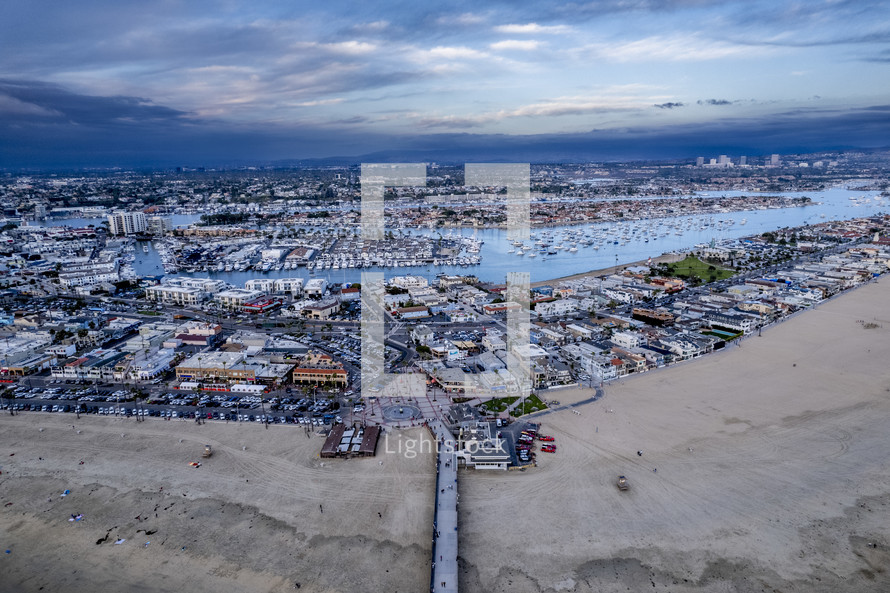 aerial view over Newport Beach CA
