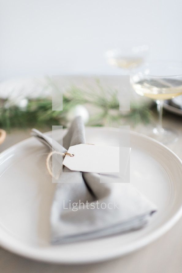 place setting on a table set for Christmas dinner 