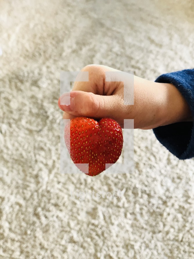 child holding a strawberry 
