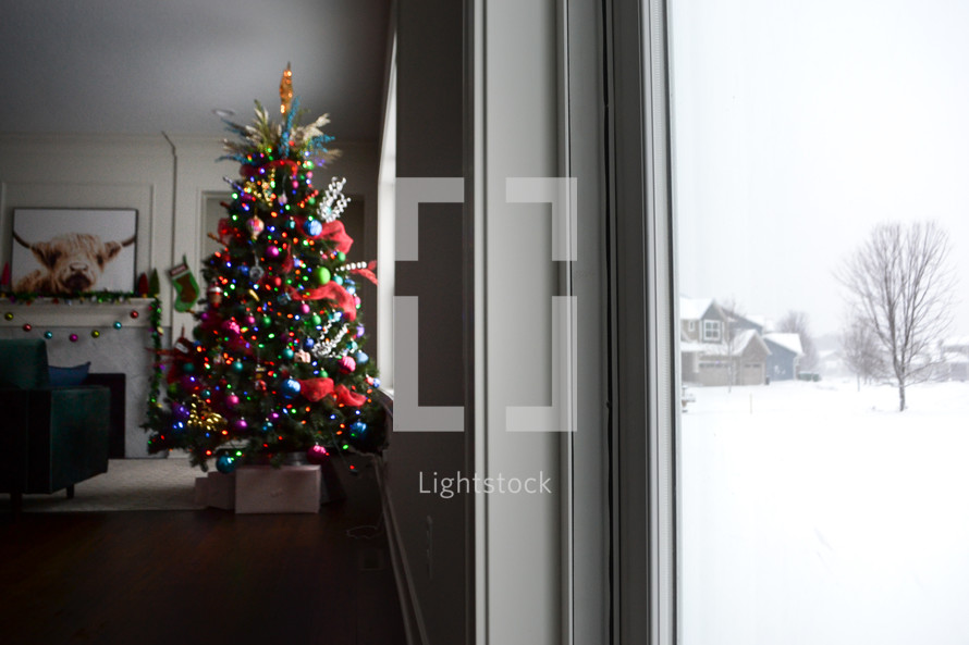 Christmas tree and winter scene 