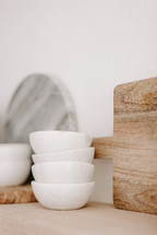 marble cutting board and bowls 