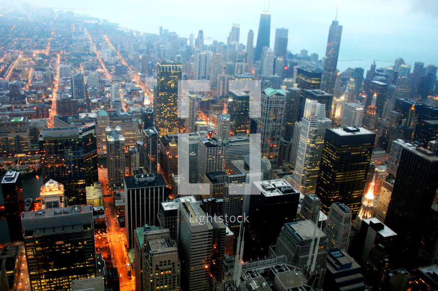 Chicago buildings at twilight 