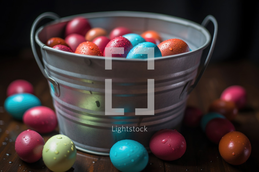Colorful Eggs in a Bucket