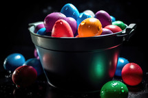 Colorful Eggs in a Bucket