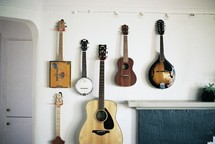 musical instruments on a wall 
