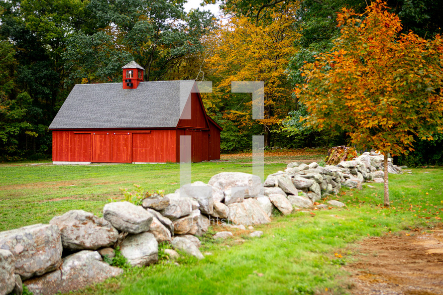 New England red barn in autumn