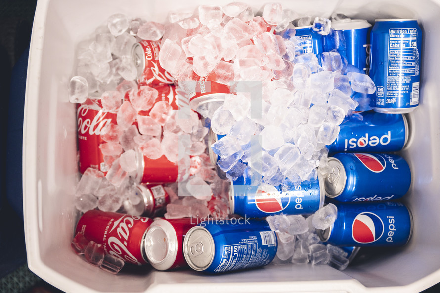sodas in a cooler with ice 