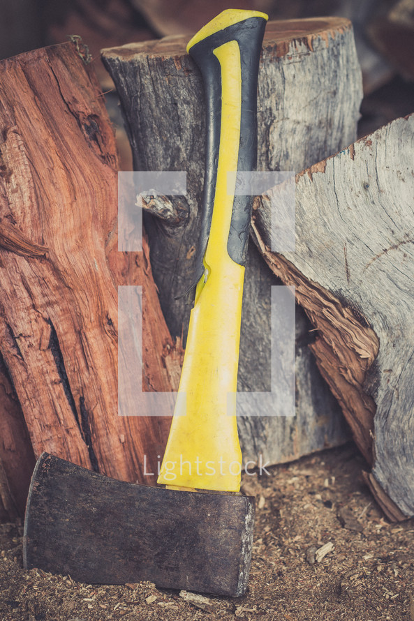chopping firewood with an axe