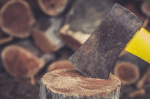 chopping firewood with an axe