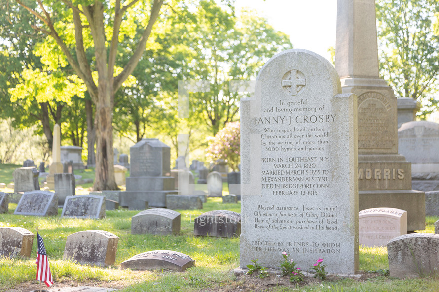 Fanny Crosby gravestone in cemetery