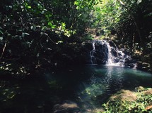 waterfall, jungle, swimming hole, water, outdoors, nature