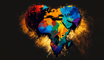 Abstract painting concept. Colorful art of the Africa in form of a heart shape. African culture. 