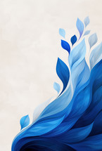 Abstract design with blue, flowing leaf-like shapes rising from the bottom corner, symbolizing growth, creativity, and natural elegance.