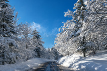 Snowy and icy mountain road. Vercors Regional Natural Park