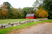 New England red barn in autumn countryside