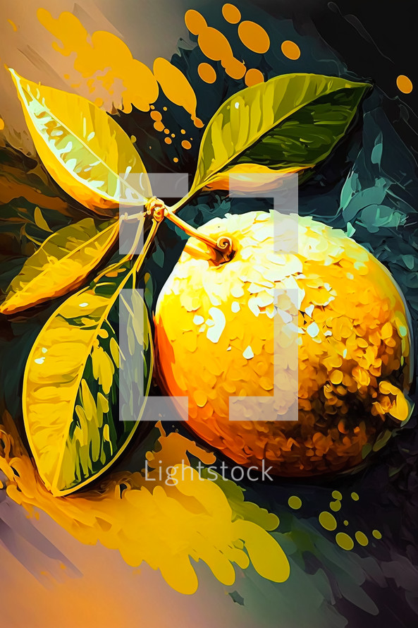 Abstract painting concept. Colorful art of a lemon. Mediterranean culture.