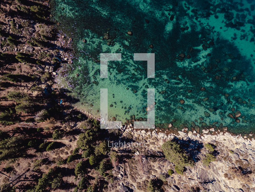 Aerial photograph of the shoreline of Lake Tahoe