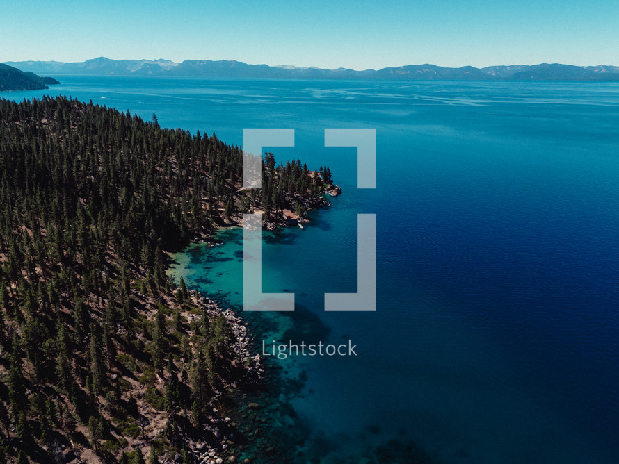 Aerial photograph of the shoreline of Lake Tahoe