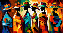Abstract painting concept. Colorful art of an African women. African culture.