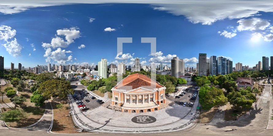 360 aerial photo taken with drone of Teatro da Paz in Praça Republica in Belém, Pará, Brazil