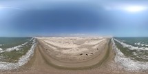 360 aerial photo taken with drone of Canton do Atins at the Atlantic Ocean in Lençóis Maranhenses in the afternoon on the northern coast of Brazil