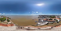 360 aerial photo taken with drone of Presépio Fort in Belém, Pará, Brazil