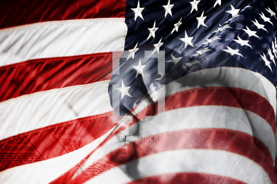 American Flag with Praying Hands - Blended Image