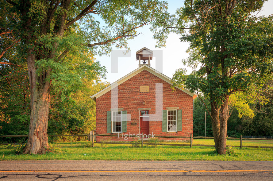 Exterior of old brick one room schoolhouse