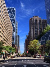 city streets and skyscrapers 