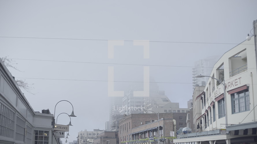 dense fog in a city