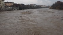 River Po flood in the city of Turin, Italy