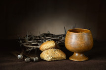 communion, nails, crown of thorns, wine, bread, Good Friday, crown, chalice 