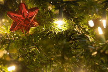 ornaments and Christmas tree background 