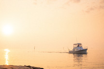 Fishing boat in coastal harbor