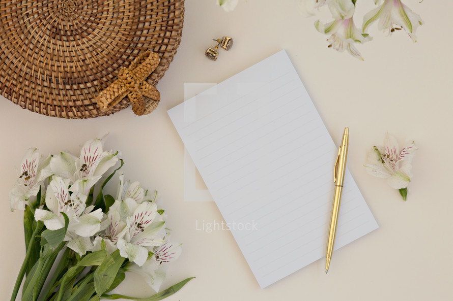 flower and blank white paper 