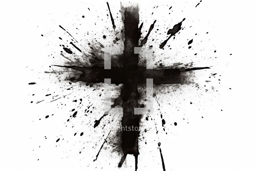 Black Ink Cross with Brush Stroke