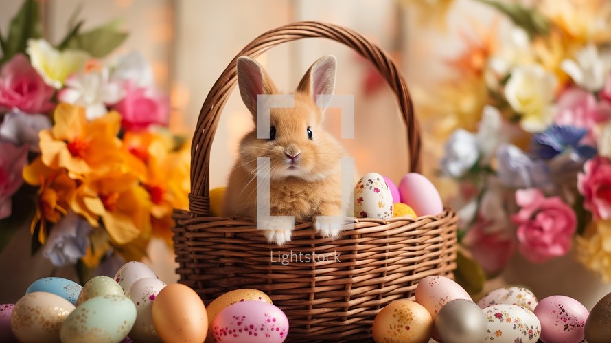 Easter basket with bunny and eggs