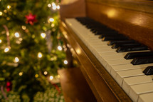 piano and Christmas tree lights 