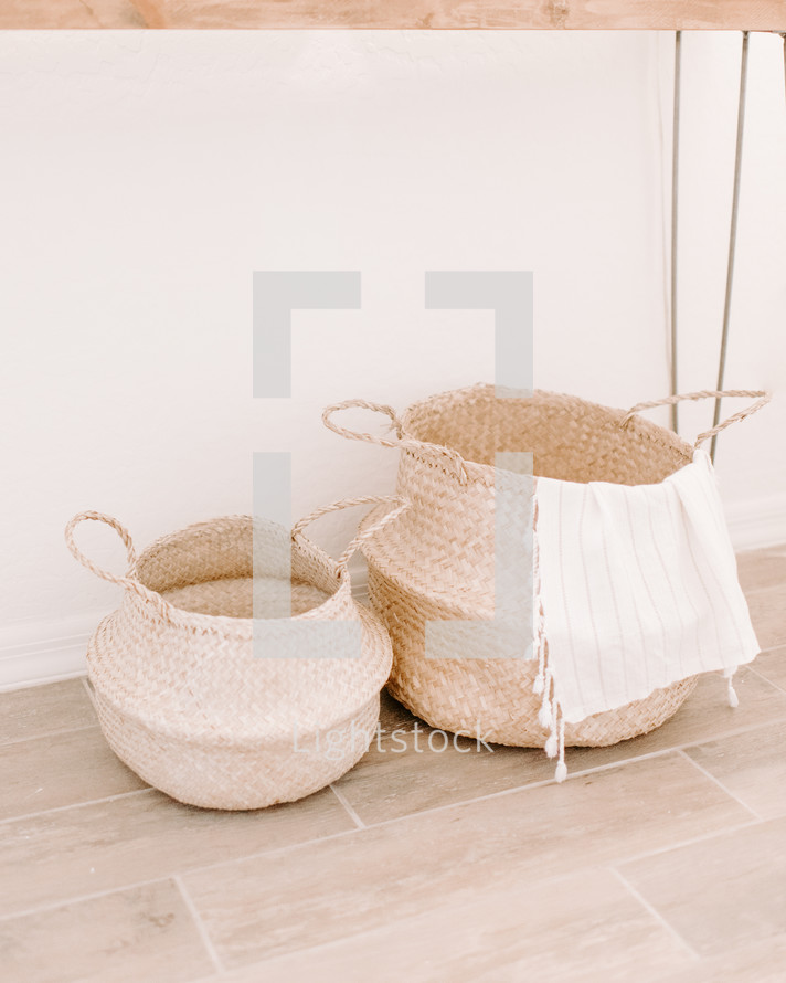 woven baskets on the floor 