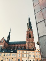 brick cathedral with steeples 