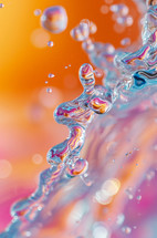 A splash of liquid water in macro set against a colorful background. 