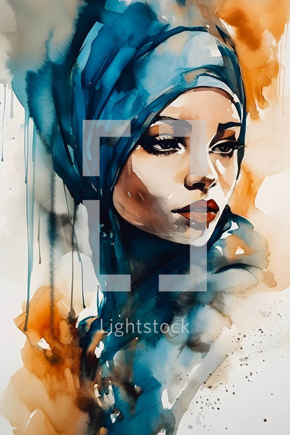 Abstract painting concept. Colorful art portrait of an arabic ethnic woman. African culture.