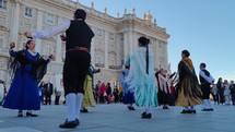 Madrid, Spain - March 25, 2023: Traditional Dance Performed infront of Royal Palace of Madrid