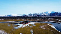 Iceland Scenic Landscape With Red Houses
