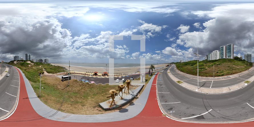 360 aerial photo taken with drone of Praça do Pescador, or Fishermen Square,  in São Luís, Maranhão, Brazil