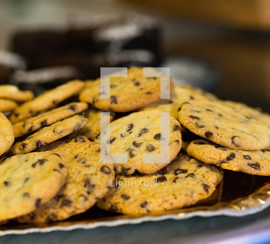 plate of chocolate chip cookies 
