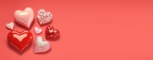 Glittering 3D Heart, Diamond, and Crystal Illustration for Valentine's Day Design Background and Banner