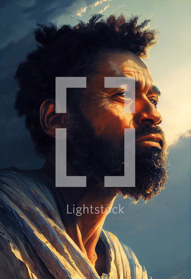 Colorful AI portrait of the biblical Moses in dramatic light. 