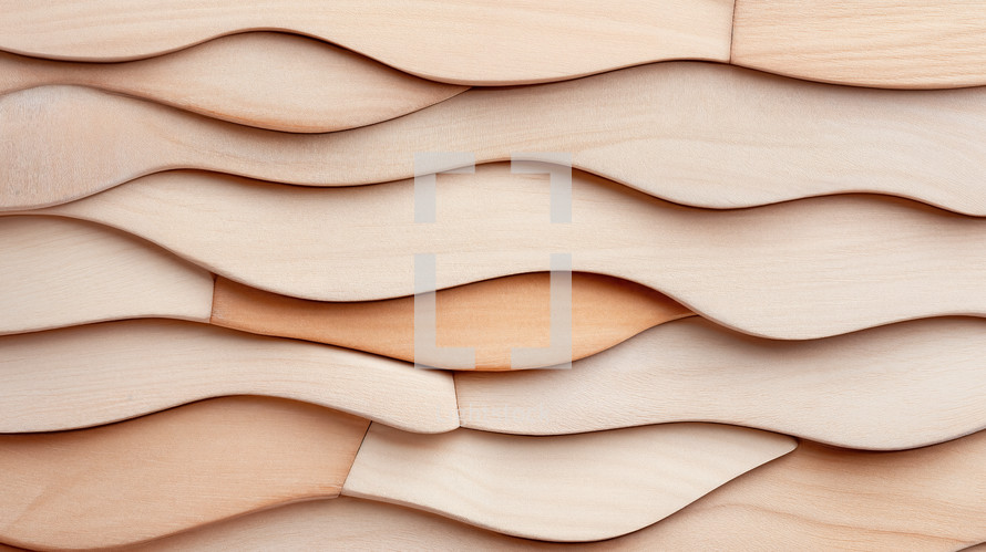 Elegant, flowing plywood layers in a seamless wave pattern, showcasing soft curves and natural wood texture, ideal for modern design and backgrounds.